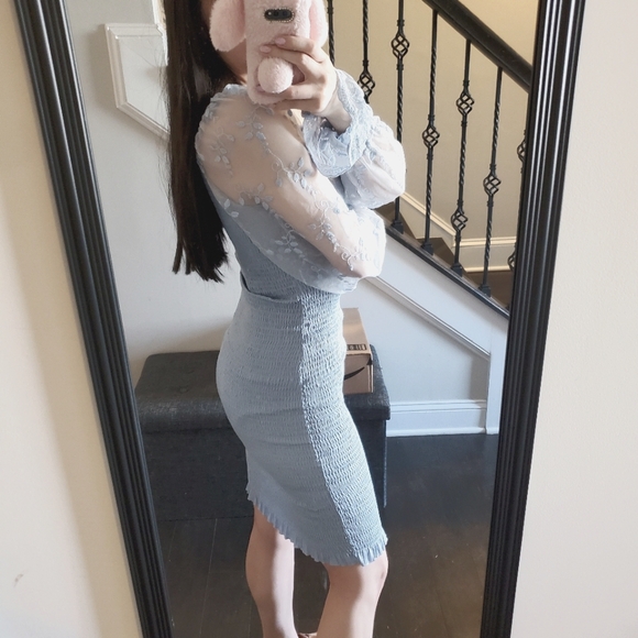 Shein light blue bodycon mesh floral long sleeve spandex dress Small - Picture 5 of 12